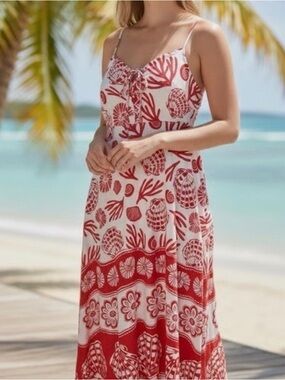 NEW! Viral Calypso St. Barth Red Sea Shell Linen Maxi Dress - MUST HAVE!